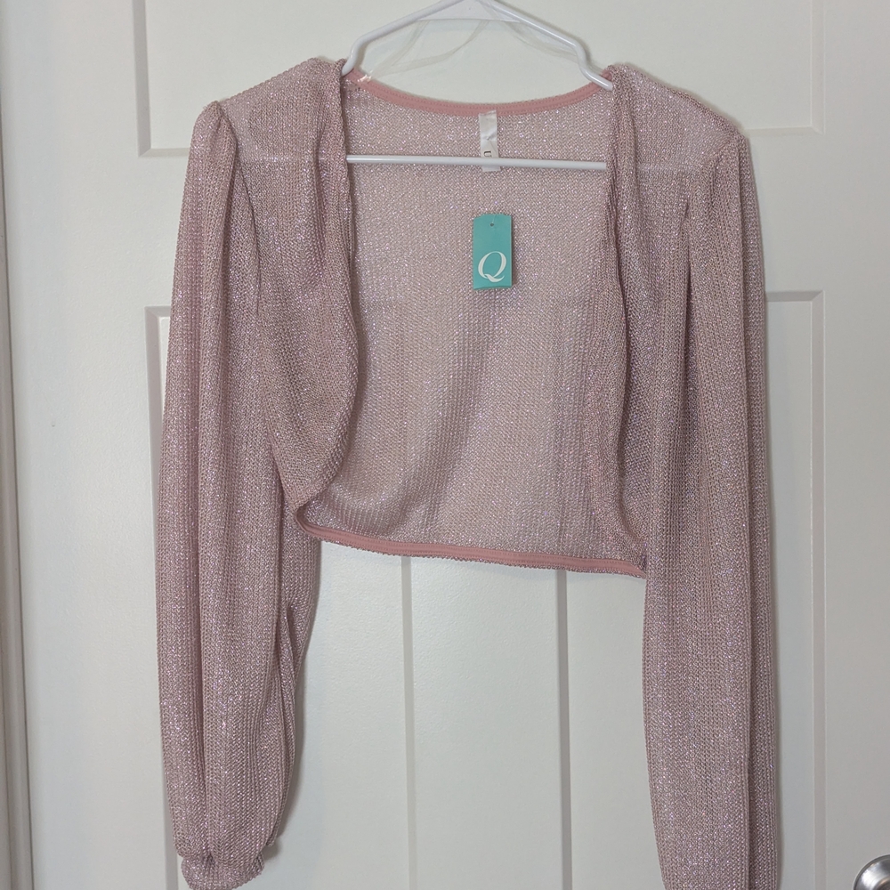 Elegant Pink Shimmer Shrug Crop Top